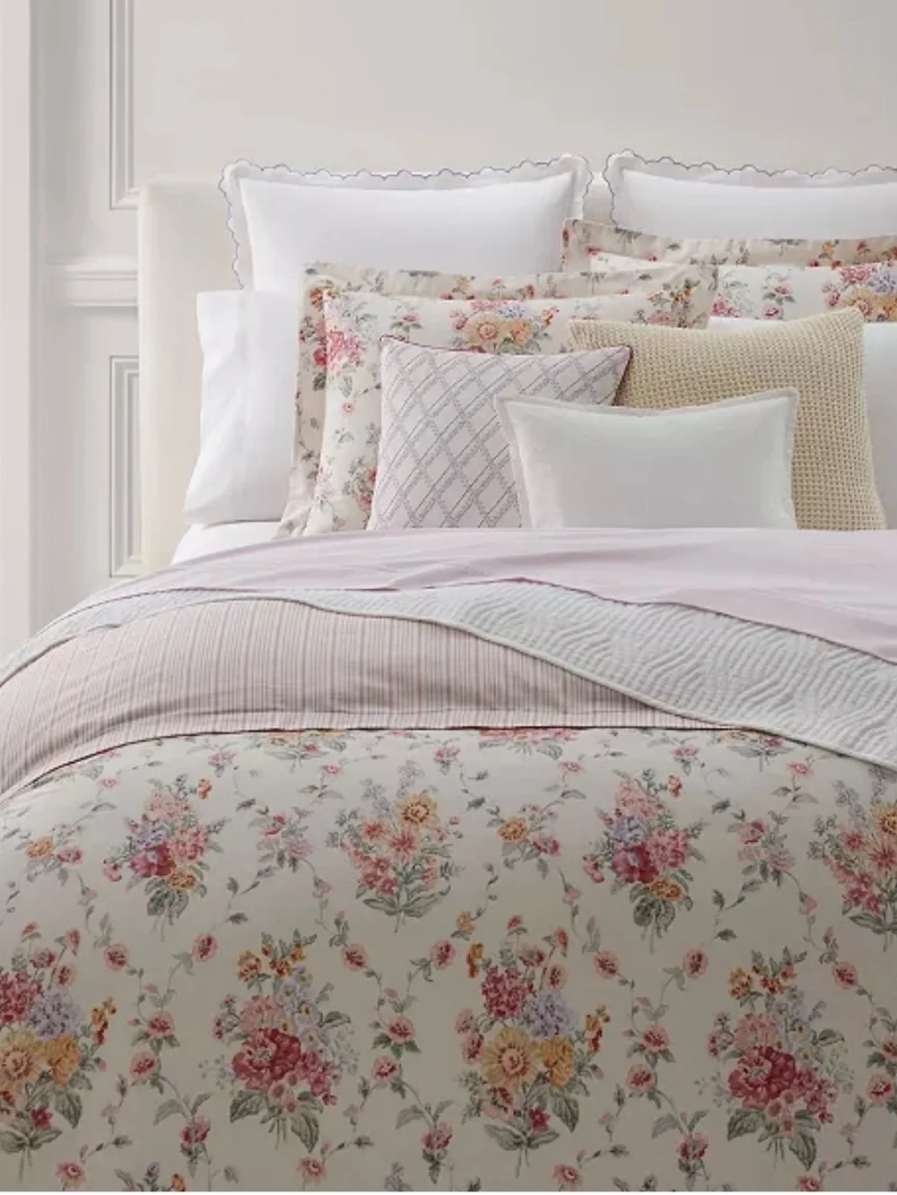 Polo by Ralph Lauren Floral Cotton Comforter Set in Pink, Cream and Yellow